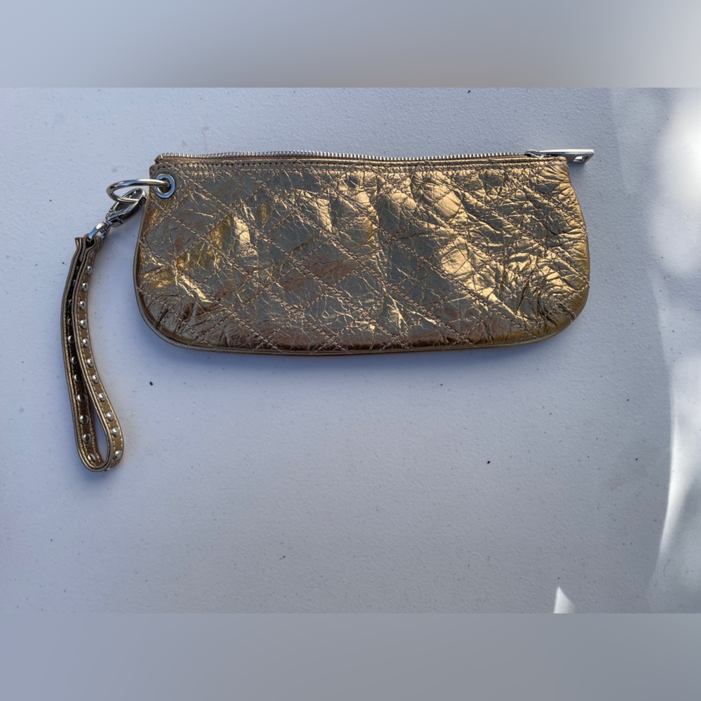 Y2K Metallic Gold Quilted Wristlet Clutch